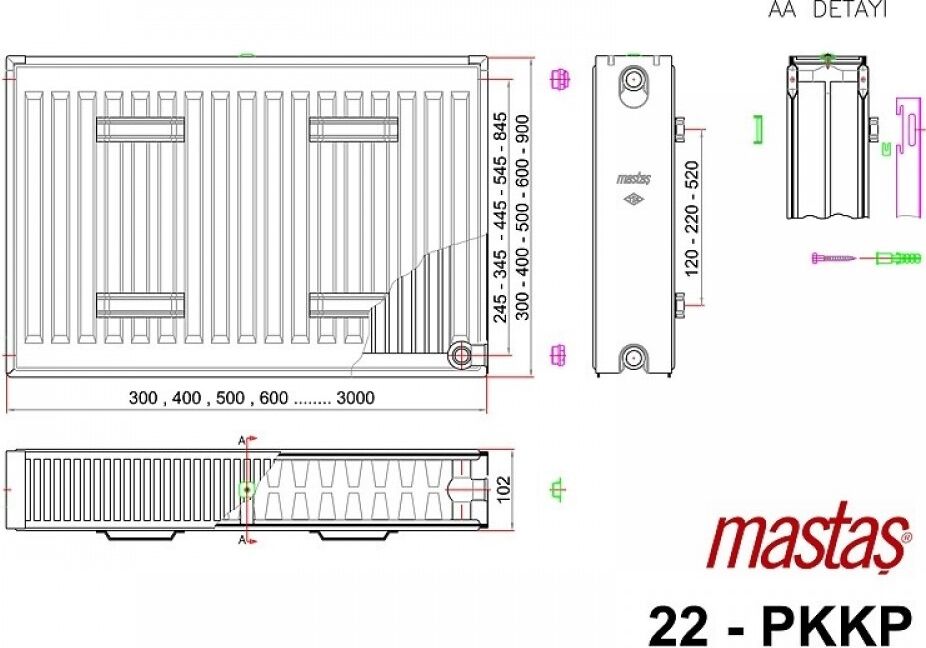 Mastaş 600X900 Panel Radyatör Tip 22-Pkkp Beyaz