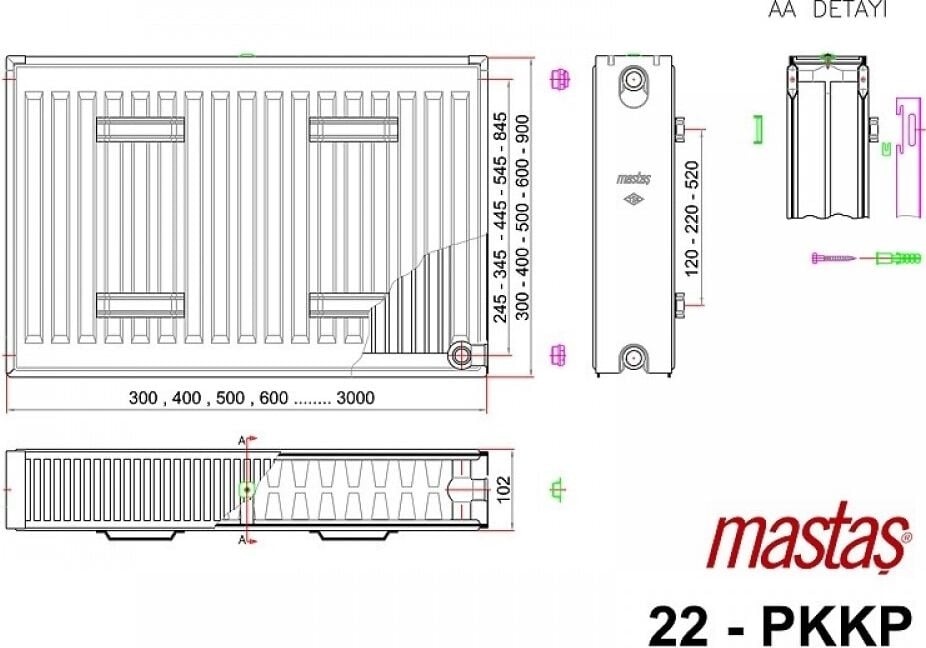Mastaş 600X1200 Panel Radyatör Tip 22-Pkkp Beyaz