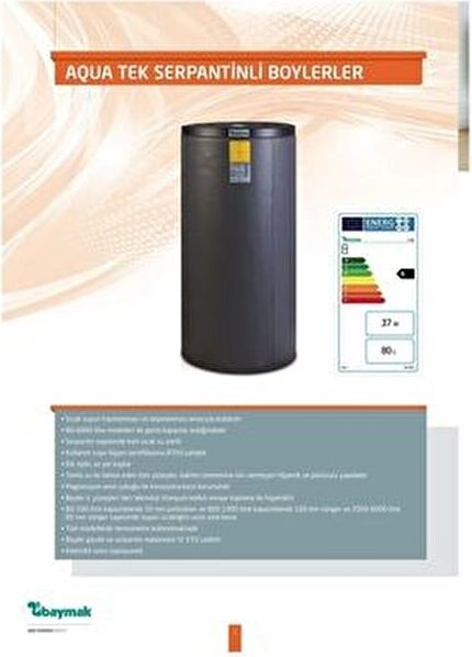 Baymak 100 Lt Aqua Tek Serpantinli Boyler Hızlı Isıtma ve Hijyenik Kullanım İçin Tasarlandı
