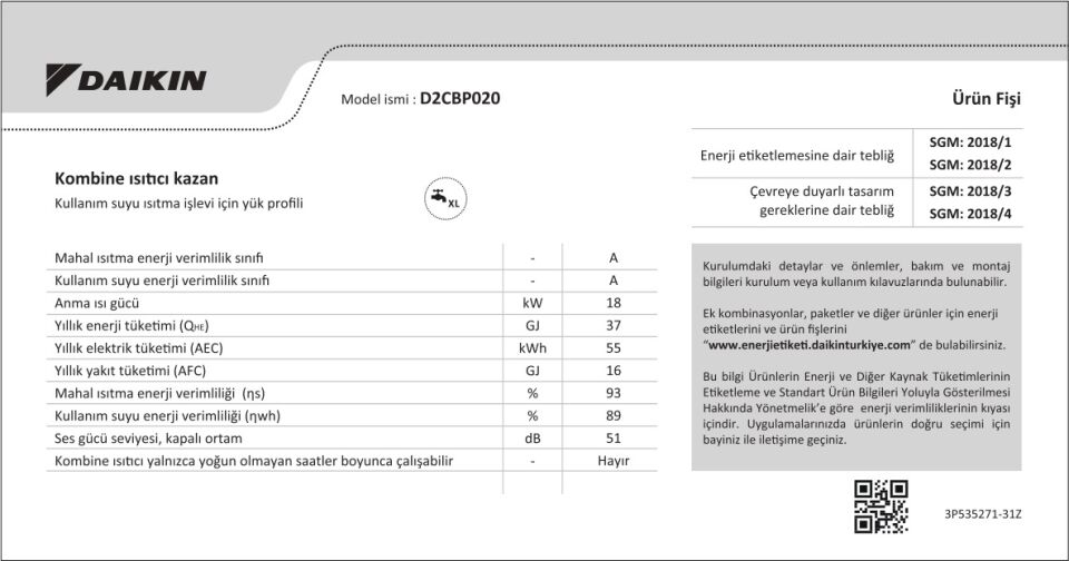 Daikin Icon 20/24 Kw Tam Yoğuşmalı Kombi (D2CBP020)