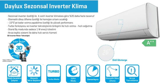 Daikin Daylux DTXP35A A++ 12000 BTU Inverter Duvar Tipi Klima (MONTAJ DAHİL)