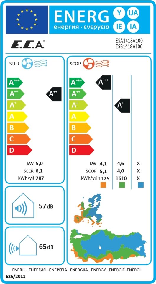 E.C.A Niobe Blue ESA1415A100 A++ 15000 Btu Duvar Tipi Klima