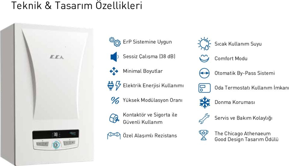 E.c.a Arceus 24 Kw - 20.640 Kcal/h Elektrikli Kombi 24MT Tr