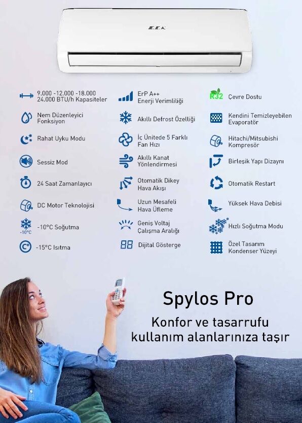 E.C.A. Spylos Pro ESA1512A100 A++ 12000 BTU Inverter Duvar Tipi Klima