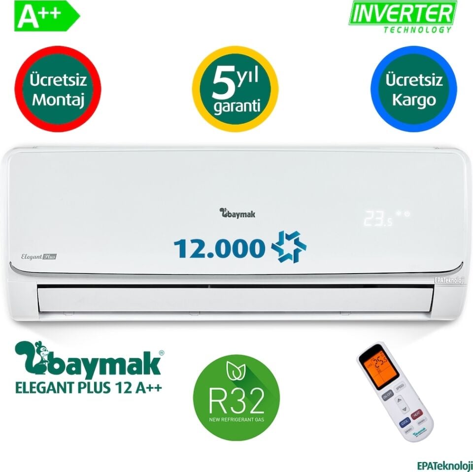 Baymak Elegant Plus 12 A++ 12000 BTU Inverter Klima (Montaj Dahil)